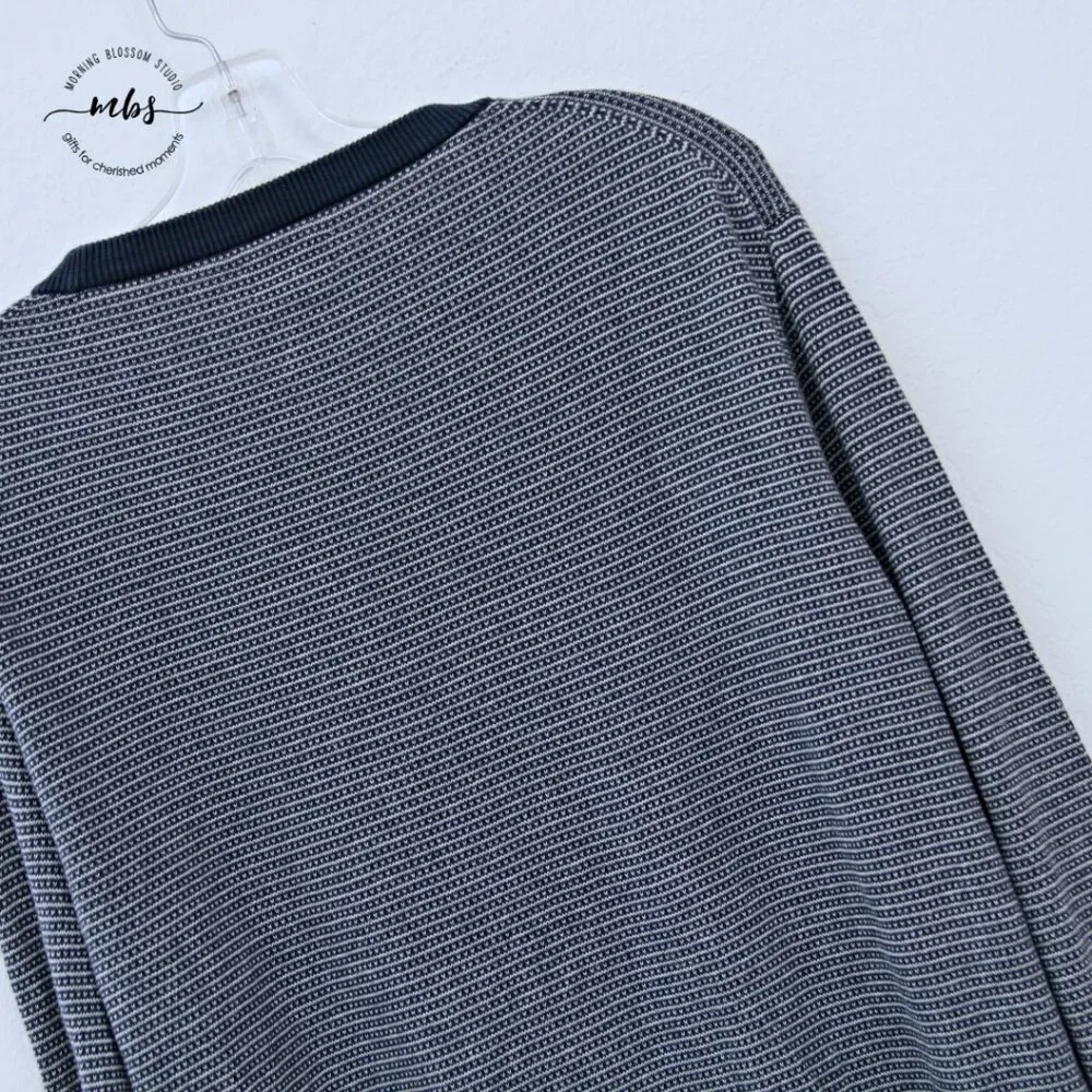 J. Crew Cotton Striped Bird's Eye Stitch Sweater Navy White‎ L